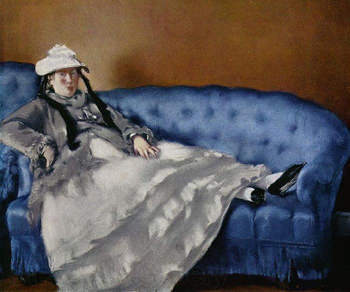 Edouard Manet Portrat der Frau Manet auf blauem Sofa Spain oil painting art